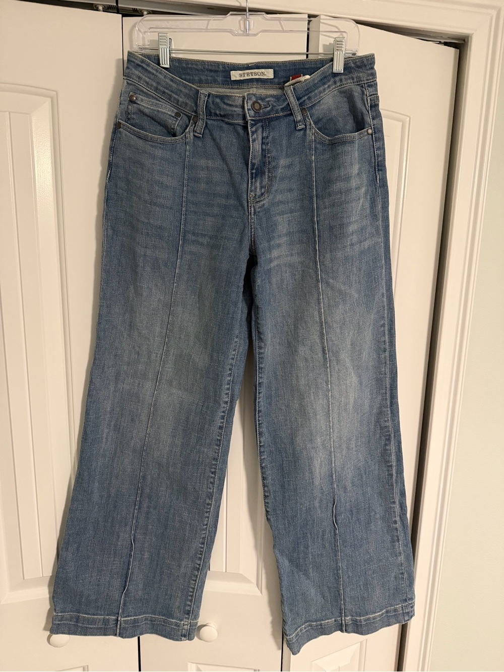 Stetson Women's Faded Blue Wide-Leg Jeans with Front Seams